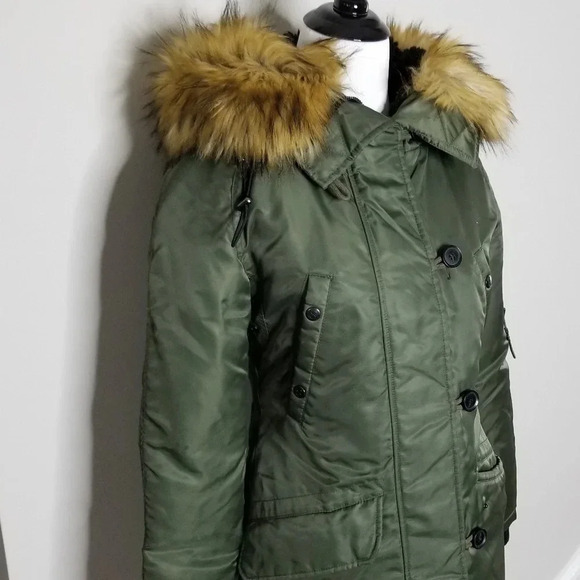 S13 Urban Outfitters Eskimo Faux Fur Trim Down Parka Winter Coat XS - Picture 5 of 12